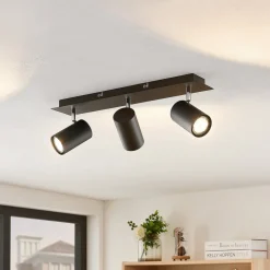 Lindby downlight Joffrey, 49 cm, svart, 3 lyskilder, GU10