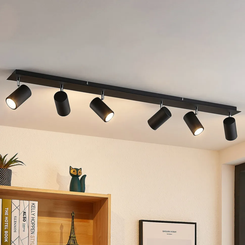 Lindby downlight Joffrey, 116 cm, svart, 6 lyskilder, GU10