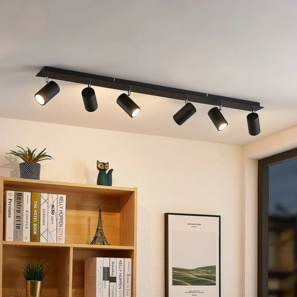 Lindby downlight Joffrey, 116 cm, svart, 6 lyskilder, GU10