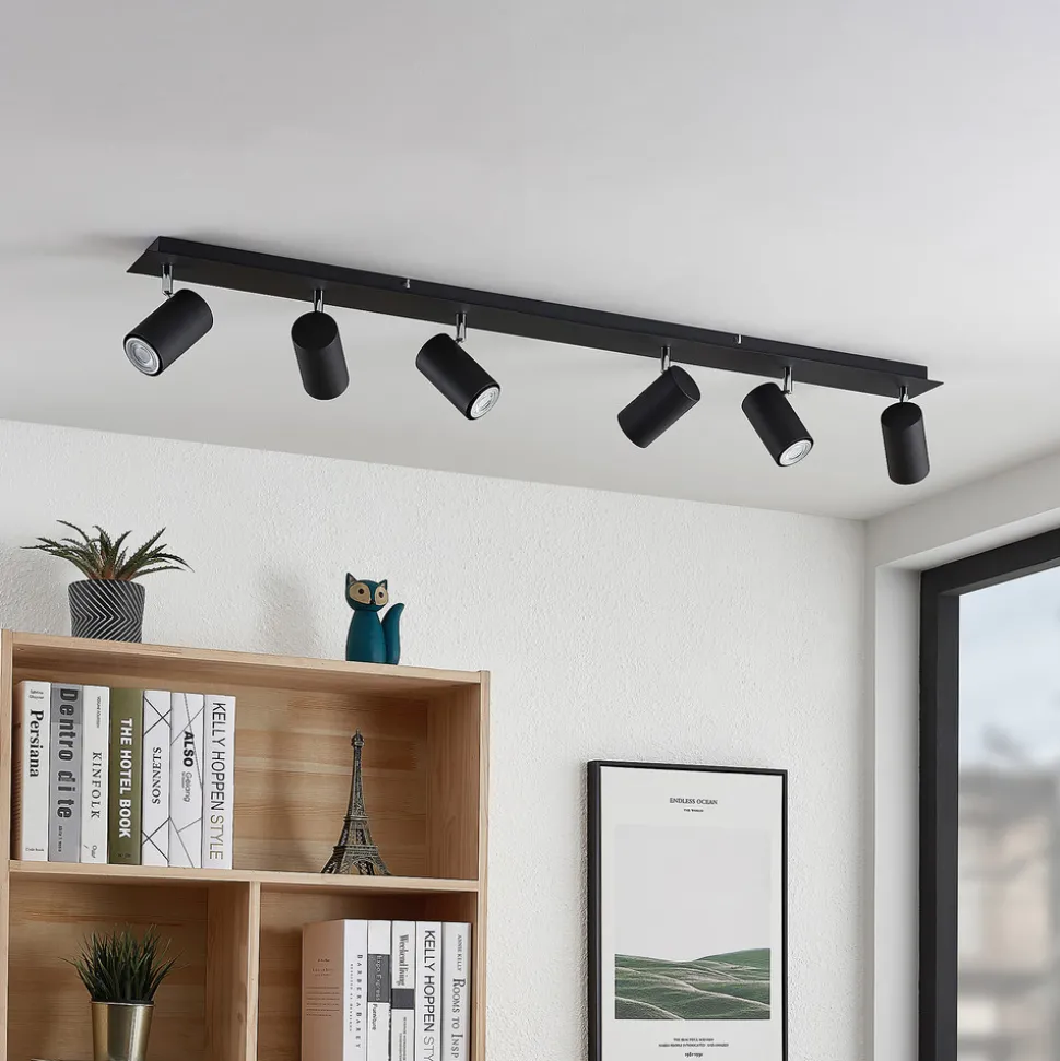 Lindby downlight Joffrey, 116 cm, svart, 6 lyskilder, GU10