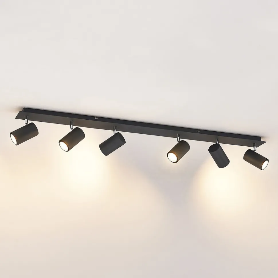 Lindby downlight Joffrey, 116 cm, svart, 6 lyskilder, GU10