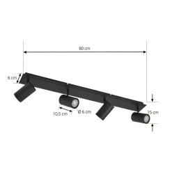 Lindby downlight Joffrey, 80 cm, svart, 4 lyskilder, GU10