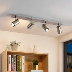 Lindby downlight Joffrey, 80 cm, nikkel, 4 lyskilder, GU10