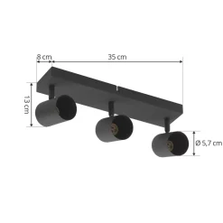 Lindby downlight Jorell, 35 cm, svart, 3 lyskilder, metall