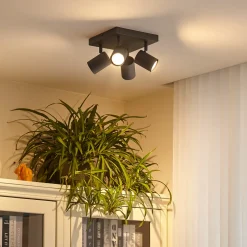 Lindby downlight Jorell, svart, 20 cm, svart, 4 lyskilder.