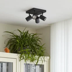 Lindby downlight Jorell, svart, 20 cm, svart, 4 lyskilder.