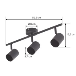 Lindby downlight Jorell, svart, 51 cm, 3 lyskilder, GU10