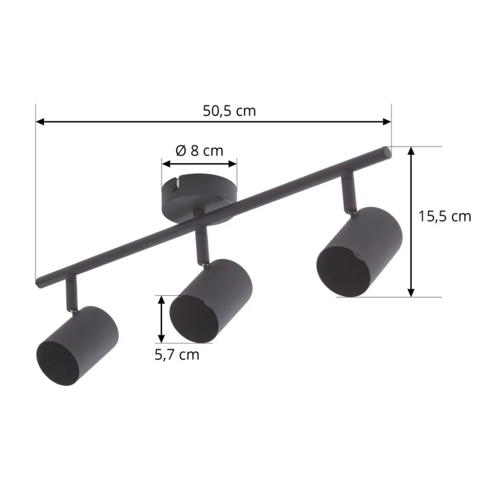 Lindby downlight Jorell, svart, 51 cm, 3 lyskilder, GU10