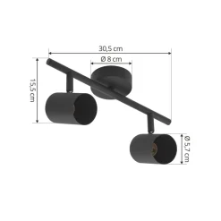 Lindby downlight Jorell, svart, 31 cm, 2 lyskilder, GU10
