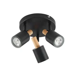 Lindby downlight Junes, 3 lyskilder, Ø 30 cm, svart, tre