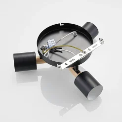 Lindby downlight Junes, 3 lyskilder, Ø 30 cm, svart, tre