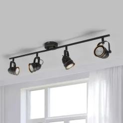 Lindby downlight Leonor, 4 lyskilder, svart, metall, 78 cm