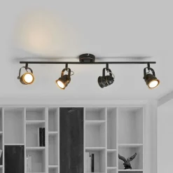 Lindby downlight Leonor, 4 lyskilder, svart, metall, 78 cm