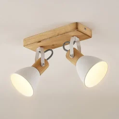 Lindby downlight Merela, hvit, 28 cm, 2 lyskilder, tre, E14