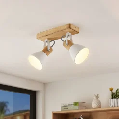 Lindby downlight Merela, hvit, 28 cm, 2 lyskilder, tre, E14