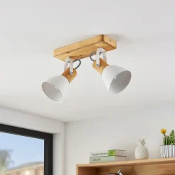 Lindby downlight Merela, hvit, 28 cm, 2 lyskilder, tre, E14