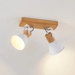 Lindby downlight Merela, hvit, 28 cm, 2 lyskilder, tre, E14