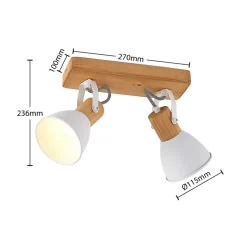 Lindby downlight Merela, hvit, 28 cm, 2 lyskilder, tre, E14