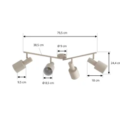 Lindby downlight Ovelia, beige, 80 cm, 4 lyskilder, E27