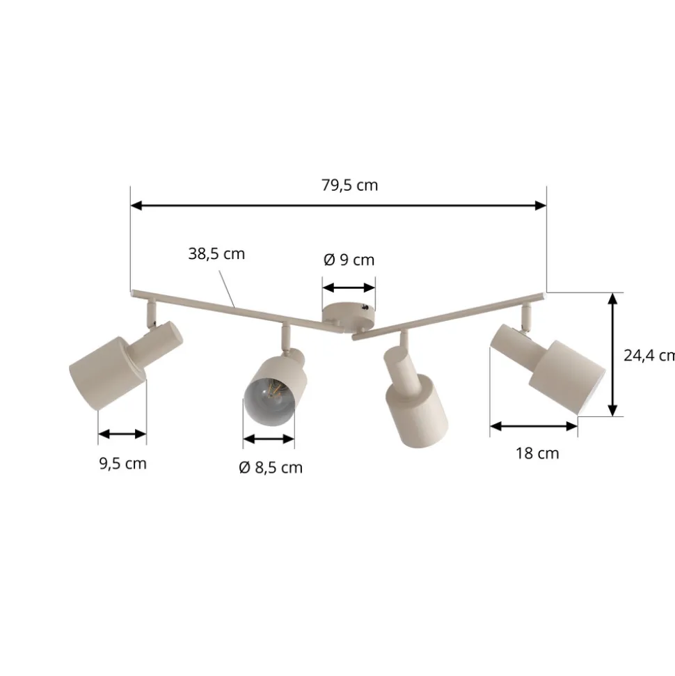 Lindby downlight Ovelia, beige, 80 cm, 4 lyskilder, E27