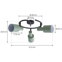 Lindby downlight Ovelia, grønn/svart, 3 lyskilder, E27