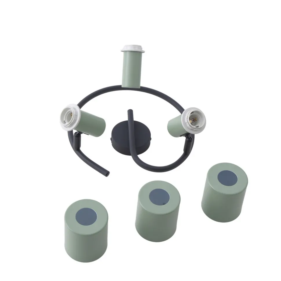 Lindby downlight Ovelia, grønn/svart, 3 lyskilder, E27