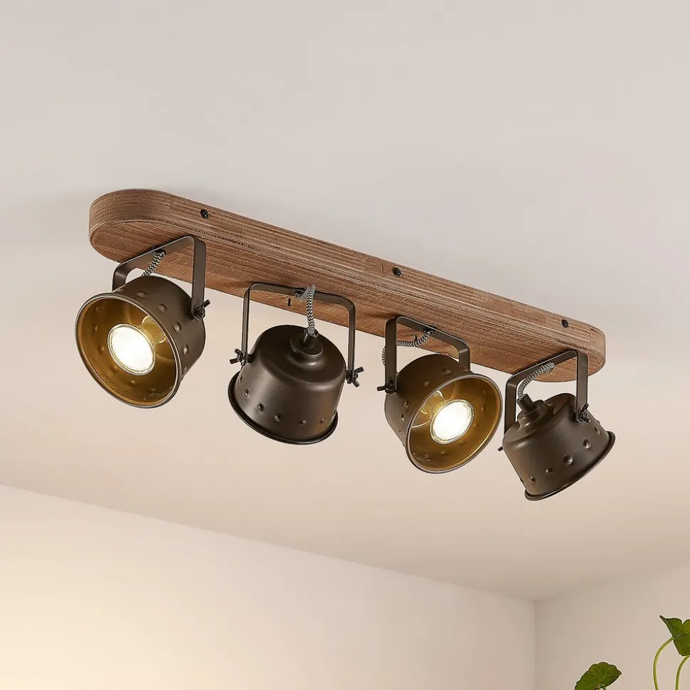 Lindby downlight Rubinjo, 62 cm, 4 lyskilder, tre, GU10