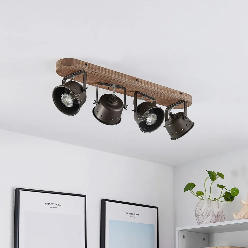 Lindby downlight Rubinjo, 62 cm, 4 lyskilder, tre, GU10