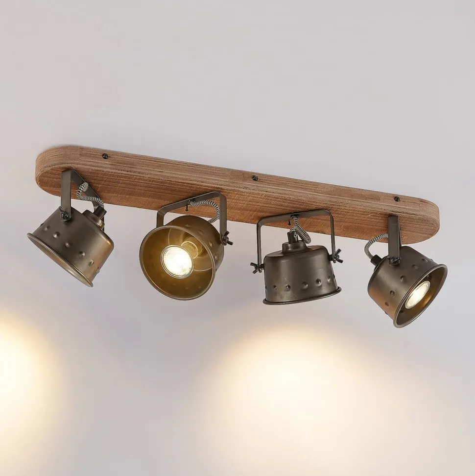 Lindby downlight Rubinjo, 62 cm, 4 lyskilder, tre, GU10