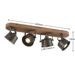 Lindby downlight Rubinjo, 62 cm, 4 lyskilder, tre, GU10