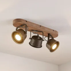 Lindby downlight Rubinjo, 45 cm, 3 lyskilder, tre, GU10