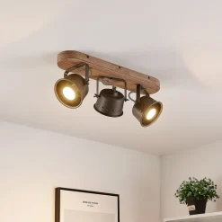 Lindby downlight Rubinjo, 45 cm, 3 lyskilder, tre, GU10