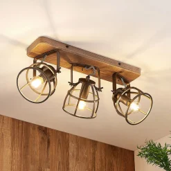 Lindby downlight Rutger, 52 cm, 3 lyskilder, tre, bur, E14