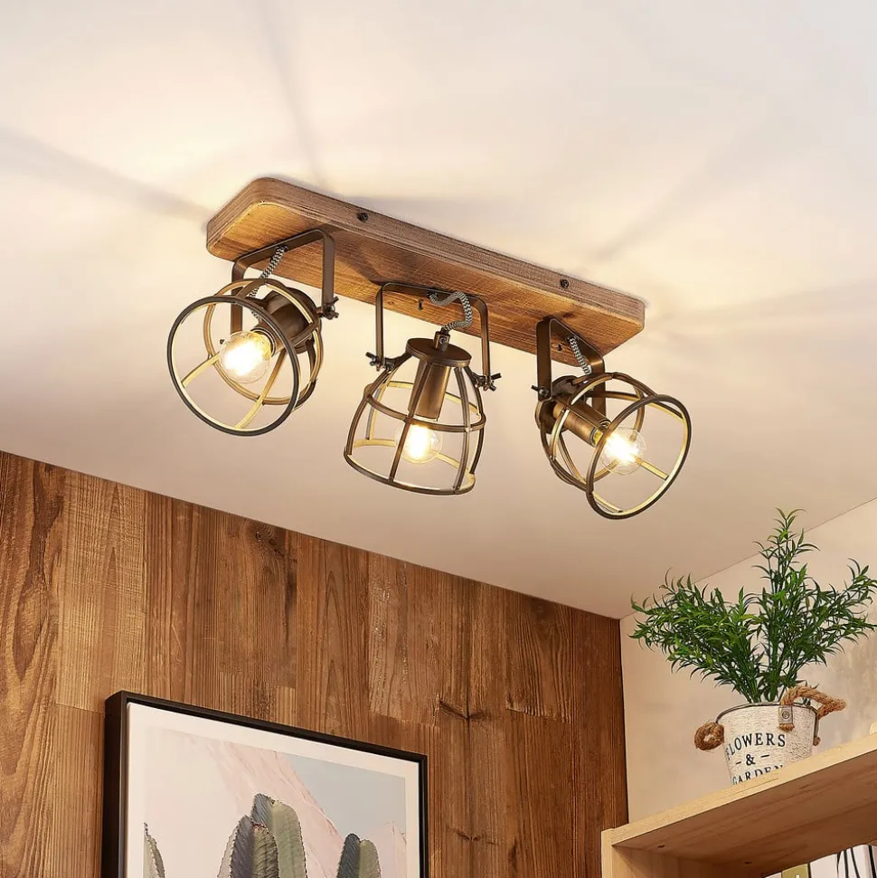 Lindby downlight Rutger, 52 cm, 3 lyskilder, tre, bur, E14