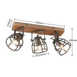 Lindby downlight Rutger, 52 cm, 3 lyskilder, tre, bur, E14
