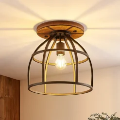 Lindby downlight Rutger, Ø 34 cm, tre, bur, E27