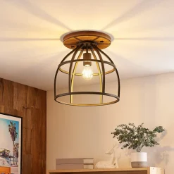 Lindby downlight Rutger, Ø 34 cm, tre, bur, E27