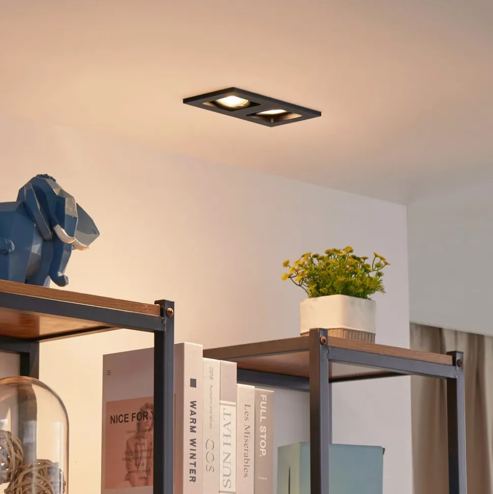 Lindby downlight Thorid, svart, 19 x 10 cm, 2 lyskilder, GU10