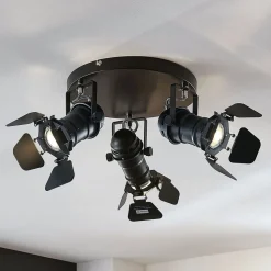 Lindby downlight Tilen, 3 lyskilder, svart, metall, Ø 54 cm