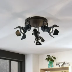 Lindby downlight Tilen, 3 lyskilder, svart, metall, Ø 54 cm