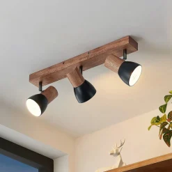 Lindby downlight Tonja, 3 lyskilder, 55 cm, tre, stål