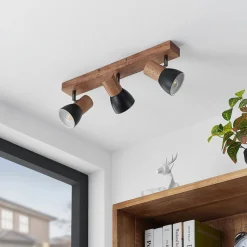 Lindby downlight Tonja, 3 lyskilder, 55 cm, tre, stål