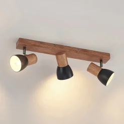 Lindby downlight Tonja, 3 lyskilder, 55 cm, tre, stål