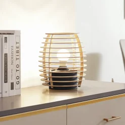 Lindby Ediz bordlampe, svart, tre, 25 cm høy, E27