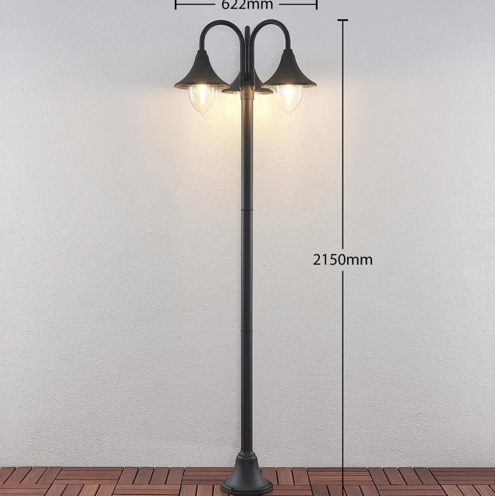 Lindby Edric lyktestolpe, høyde 215 cm, antrasitt, aluminium