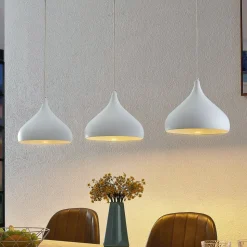 Lindby Elamira pendellampe, hvit, metall, 133 cm, 3 lyskilder.