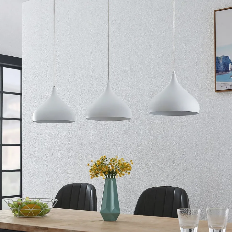 Lindby Elamira pendellampe, hvit, metall, 133 cm, 3 lyskilder.