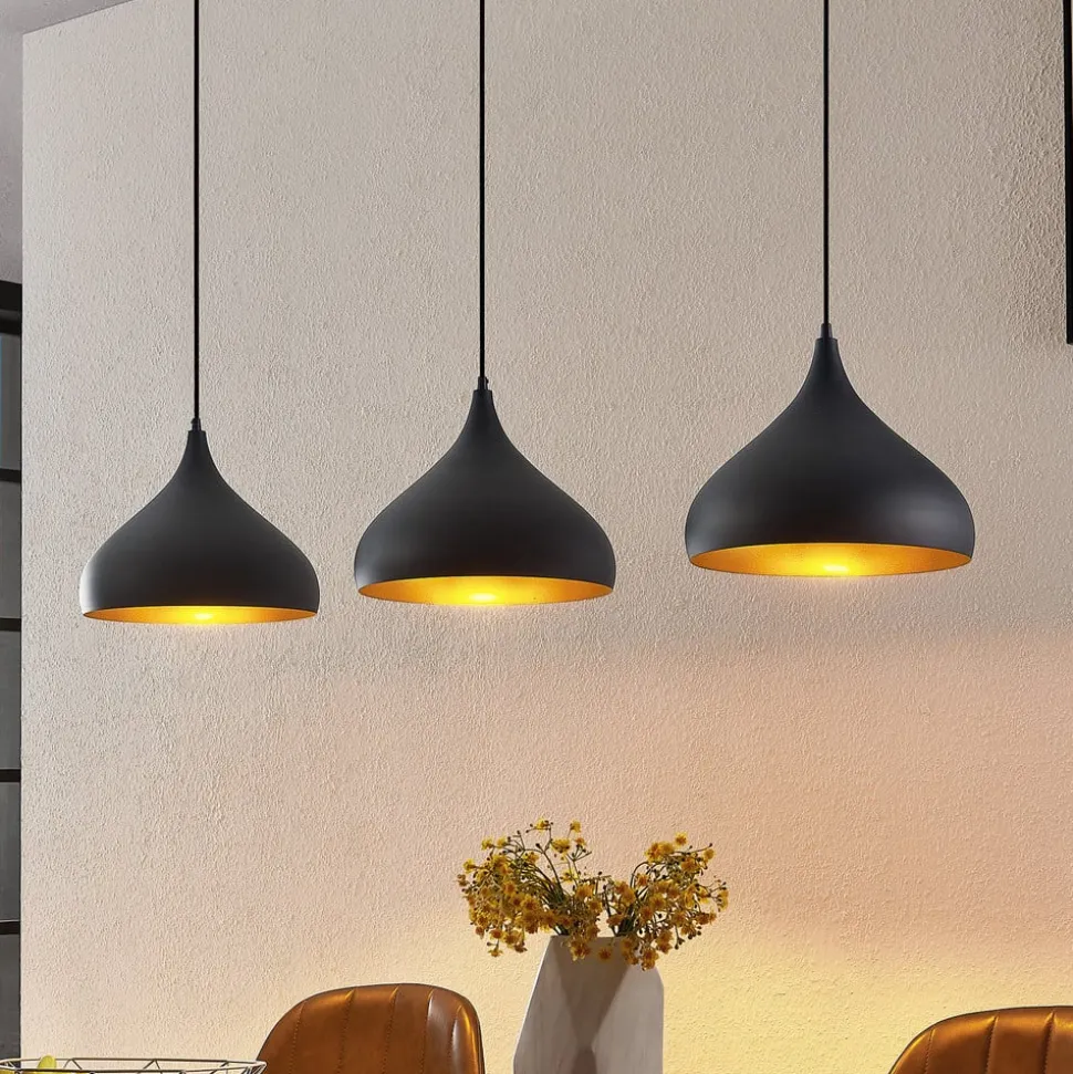 Lindby Elamira pendellampe, svart, metall, 133 cm, 3 lyskilder.