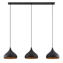 Lindby Elamira pendellampe, svart, metall, 133 cm, 3 lyskilder.