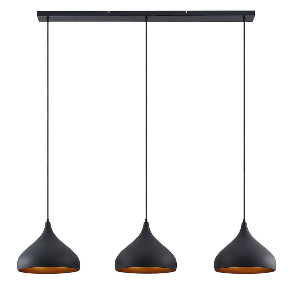 Lindby Elamira pendellampe, svart, metall, 133 cm, 3 lyskilder.